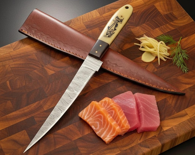 Fillet Knife Handmade Damascus Steel Fishing Knife Best Gift For Fishing Lover Personalized Knife Anniversary Gift For Husband Sharp Knife