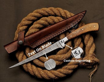 Fishing Flexible Blade Knife Made of Hand Forged Damascus Steel with Natural Wood Custom Knife Best Gift for Men Groomsmen Gift Sharp Blade