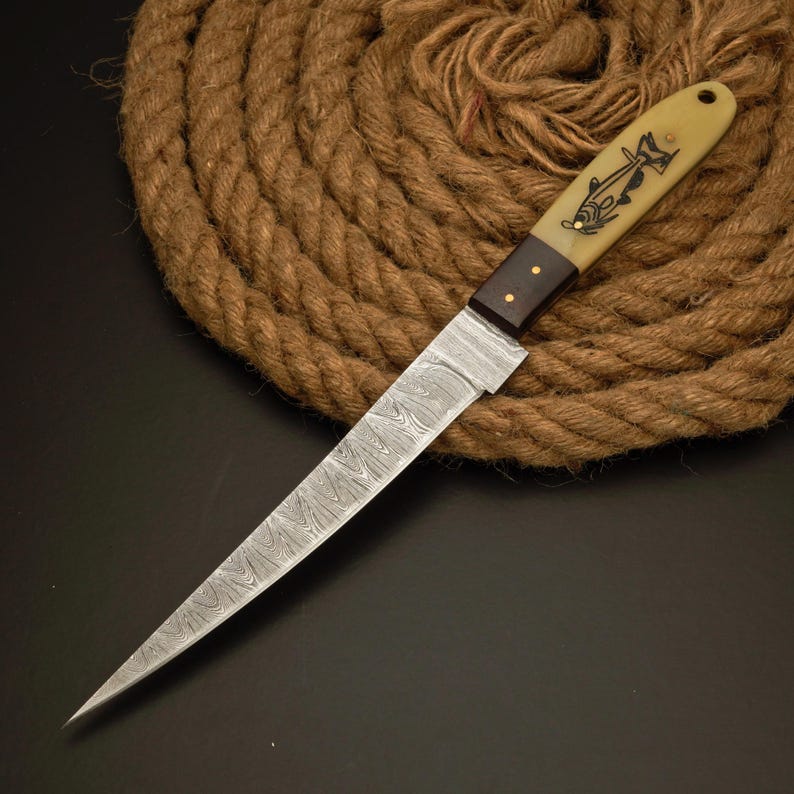 Fillet Knife Handmade Damascus Steel Fishing Knife Best Gift For Fishing Lover Personalized Knife Anniversary Gift For Husband Sharp Knife image 6
