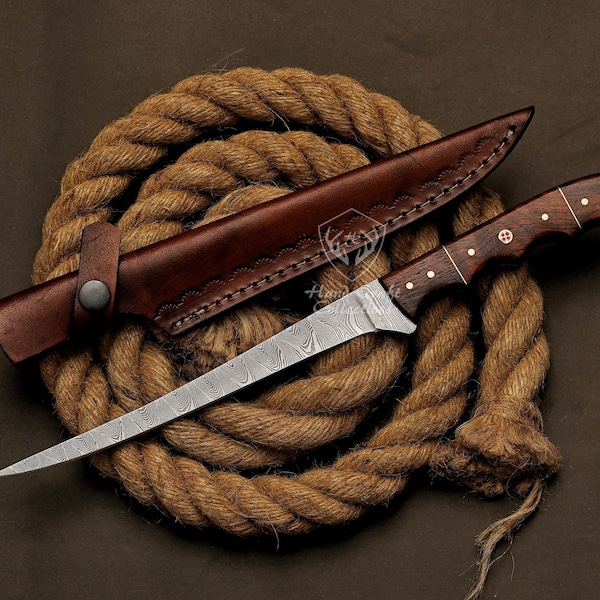 Fillet Knife Handmade Damascus Steel Fishing Knife Best Gift For Fishing Lover Personalized Knife Anniversary Gift For Husband Sharp Knife