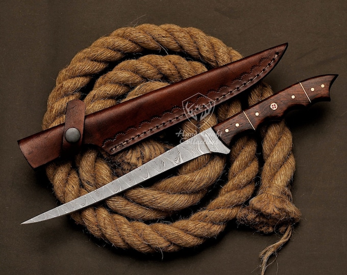 Fillet Knife Handmade Damascus Steel Fishing Knife Best Gift For Fishing Lover Personalized Knife Anniversary Gift For Husband Sharp Knife