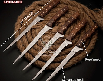 5 pc Fillet Knife set Handmade Damascus Steel Fishing Knife Best Gift For Fishing Lover Personalized Knife Anniversary Gift For Husband