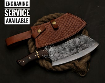 Chef Cleaver Chopper Kitchen Butcher Full Tang Handmade High Carbon Steel Chef Knife Rose Wood Curved Handle Gift Outdoor Chop Butcher Knife
