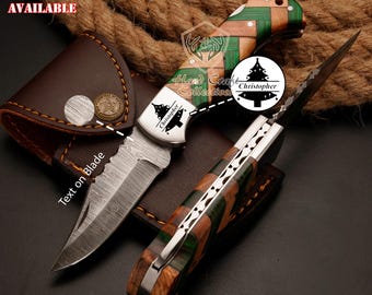 POCKET KNIFE Handmade Damascus Steel Folding Knife Best Christmas Gift Anniversary Gift for Husband Groomsmen Gift Birthday Gift for Father