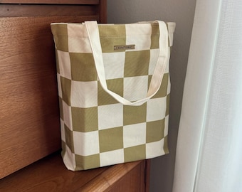 Bio-Baumwolle Seaweed Green Checker Tote 2.0