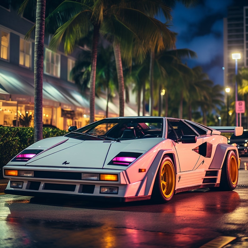 1980s Miami Neon W/ Lamborghini Countach 4-pack Digital Wallpaper Set ...