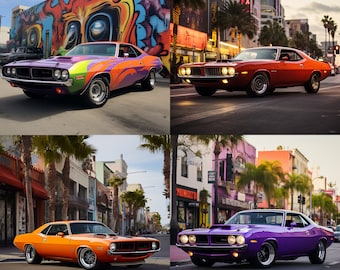 1970er Jahre Plymouth Hemi Cuda in Los Angeles 4er-Pack Digital Wallpaper Set
