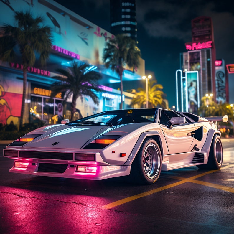 1980s Miami Neon W/ Lamborghini Countach 4-pack Digital Wallpaper Set ...