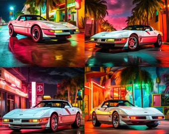1980s Miami Neon w / C4 Corvette 4er-Pack Digital Wallpaper Set