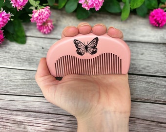 Pink Butterfly Birthing Comb: Peach Wood Acupressure Labor Tool