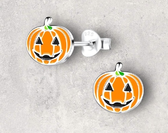 Personalised Engraved Box, Pumpkin Sterling Silver Earrings, Halloween Gift, Seasonal Jewellery, 925 Genuine Silver Studs