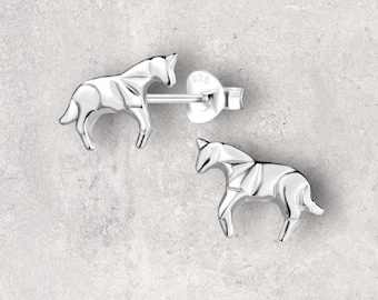 Personalised Box, 925 Silver Horse Stud Earrings With Engraved Gift Box, Children’s Birthday Present, Mother's Day, Good Luck Keepsake