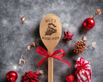 Child’s Train wooden spoon, personalised baking spoon, mixing spoon, stocking filler