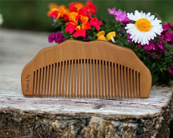 Eco Wavy Edged Peach Wood Birthing Comb, Acupressure Comb, Hypnobirthing Comb, Labour Aid, Anxiety Comb, Pain Relief, Labor Pain Distraction