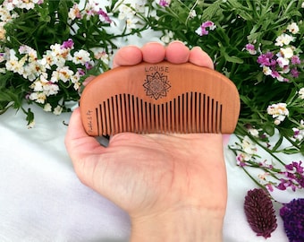 Personalized Peach Wood Birthing Comb: Mandala Flower Acupressure