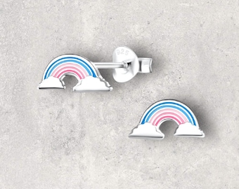 Personalised Box, 925 Silver Rainbow Stud Earrings, Engraved Gift Box, Children/Adult's Birthday Present, Pride Earrings, LGBTQ