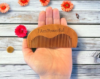 Peach Wood Birthing Comb: Acupressure Labour Aid, 'I am Powerful' Affirmation