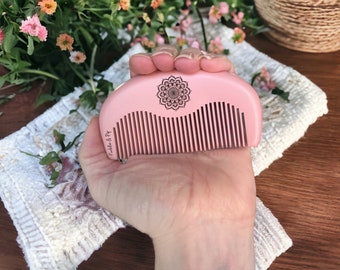 Mandala Flower Birthing Comb: Eco Peach Wood Acupressure Tool