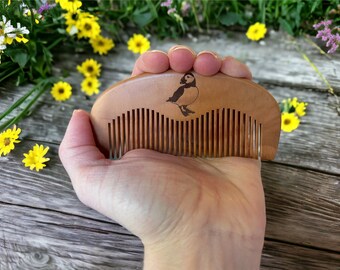 Puffin Engraved Peach Wood Birthing Comb: Acupressure Labor Tool