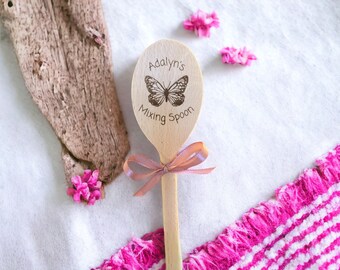 Personalised Child's Wooden Mixing Spoon: Butterfly Engraved