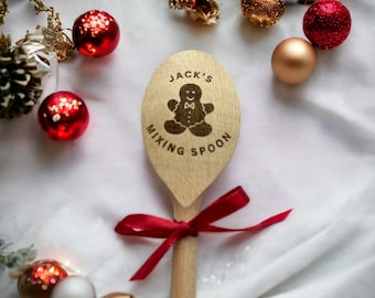 Child’s gingerbread wooden spoon, personalised baking spoon, mixing spoon, stocking filler