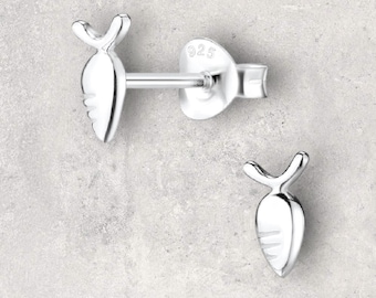 Personalised Box, 925 Silver Carrot Stud Earrings With Engraved Gift Box, Children’s Birthday Present, Easter Keepsake, Garden Enthusiast