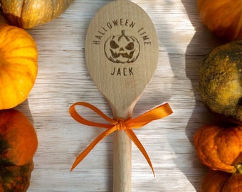 Halloween personalised child’s wooden spoon, first Halloween keepsake, pumpkin baking utensil, Autumn cooking