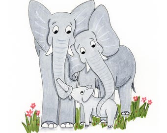 De olifantenfamilie - kunst aan de muur kinderkamer