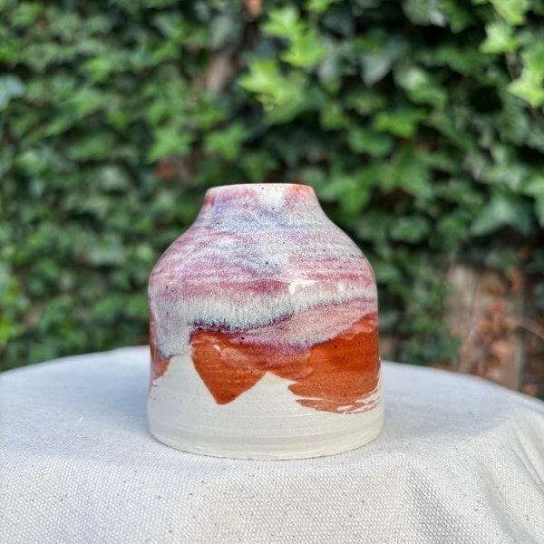 Handcrafted Mini Ceramic Vase - Petite Earthy Vase for Flowers, Unique Artisan Crafted Decor - Handpainted Flux Glaze