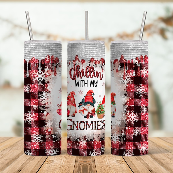 Chilling with my Gnomies Christmas sublimation tumbler wrap 20oz skinny tumbler - digital file, includes mock ups