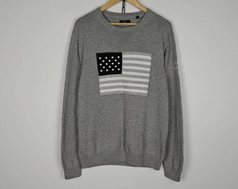 Gant Stickad Tröja Rund Hals Cener USA Flag Logo Grå storlek L