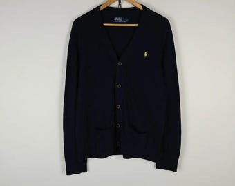 Polo Ralph Lauren Sweater Cardigan VTG Guld Logotyp storlek L