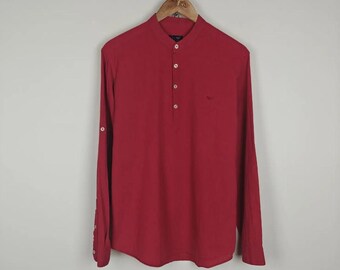 Camisa Armani Jeans VTG Lino/Algodón Roja 1/4 talla L