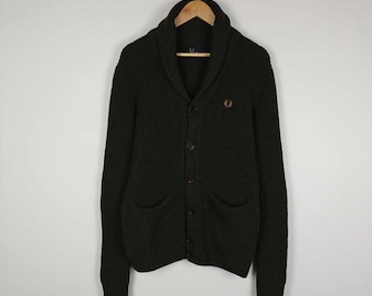 Cardigan en tricot de laine Fred Perry Vert taille S
