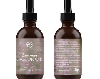 Lavender Castor Oil | Cold Pressed Hexane-Free | Holistic, for Eyebrow & Eyelashes + Dry Skin, Hair Growth