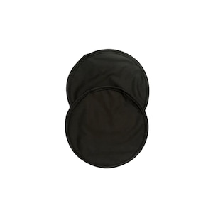May include: Two black round fabric pads, one on top of the other.