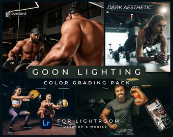 Adobe Lightroom Goon Lighting LUT Pack: 10 Dark Aesthetic color grading LUTs for Gym & Fitness Content.  Mobile and Desktop LUTs included