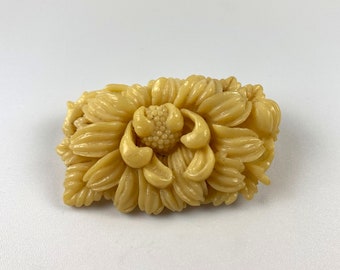 Vintage Hand-Carved Celluloid Flower Pin / Brooch — Made in Japan