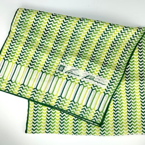 Vintage Anne Klein Silk Scarf — Green Chevron Print — 42 x 12 inches