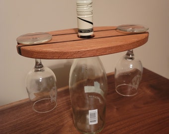 Handmade Red Oak Wine Display: Holds 2 Glasses