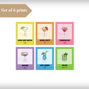 Ensemble de 6 images imprimables téléchargeables d'art numérique de cocktails 16 x 20 po.