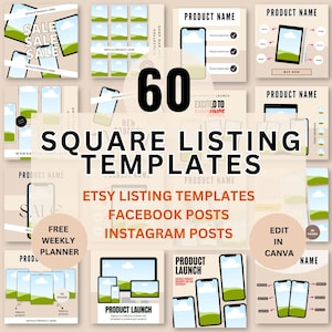 Square Etsy Mockups for Listing, Canva Mockups for Printables, Canva Listing Templates, Mockup Etsy Listing Templates,Mockup Canva Templates