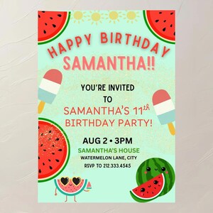 EDITABLE Watermelon Birthday Invitation