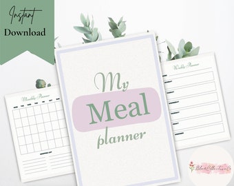 Planificador de comidas, planificador de comidas semanal, planificador de comidas mensual, planificador digital, menú de recetas, lista de compras