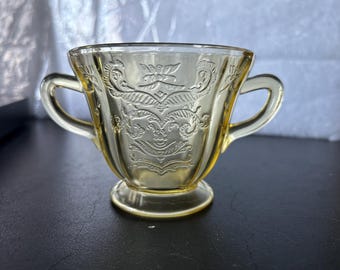 Vintage Federal Glass Madrid Amber Yellow Depression Glass Sugar Bowl and Creamer