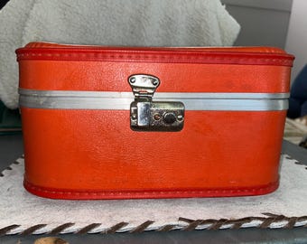 Vintage Orange Hard-Shell Train Case, 1960's
