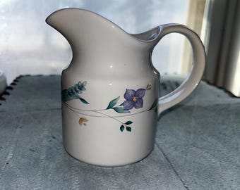 Pfaltzgraff April Stoneware Creamer, Garden Party Pattern, White Purple Green Foliage