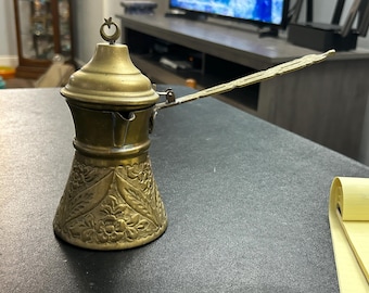Vintage Brass Coffee Pot, Turkish Cezve or Arabic Dallah, Middle Eastern Coffee