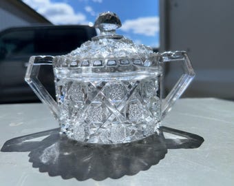 EAPG Sugar/Biscuit/Cracker Bowl With Lid, Cambridge Glass Company, GLOWS