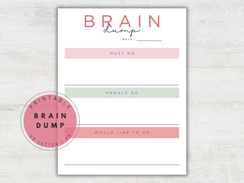 Simple Brain Dump Checklist.pdf Simple Brain Dump Printable, Prioritized To-do List, Mind Organizer ...